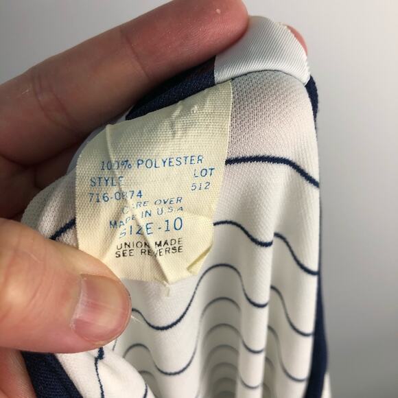 Stripe Midi Dress White and Navy Blue Vintage M - Picture 5 of 7